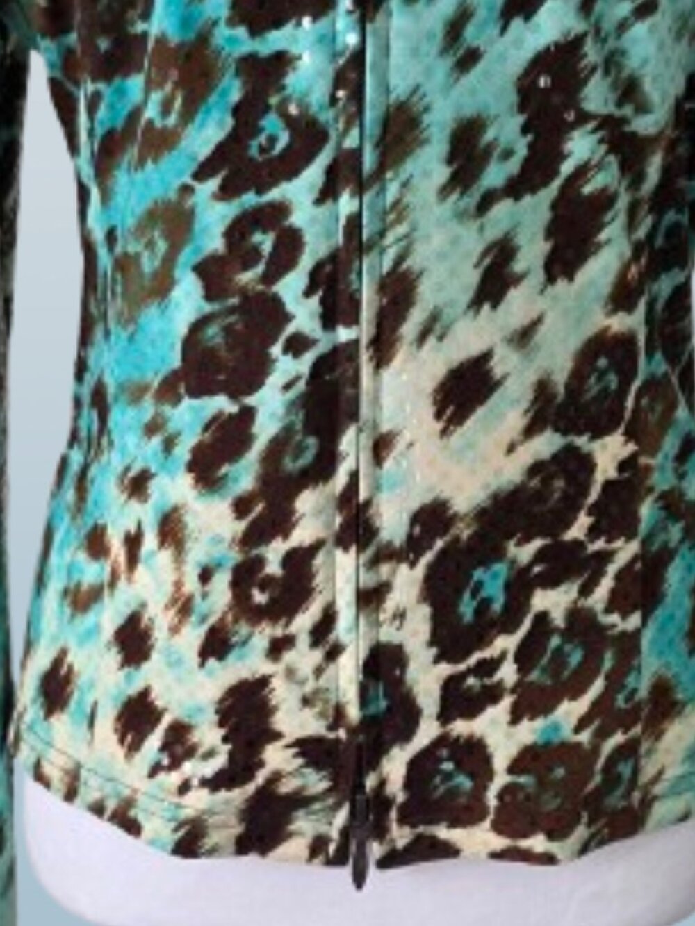Joseph Ribkoff Aqua Leopard Print Paillette Zip Blazer Jacket | Size 12 - Picture 4 of 9
